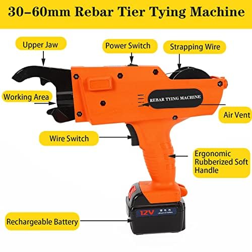Pistola elettrica per legare tondo per cemento armato, macchina per legare livelli di tondo per cemento armato da 30-60 mm, pistola per legare tondo per cemento armato con custodia e batteria ricari