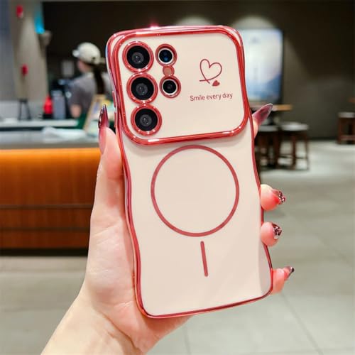 Funda inalámbrica para Samsung S25+ rosa con absorción de impactos y marco ondulado