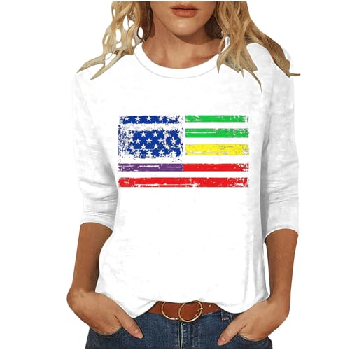 Image of Fourth of July Shirts for Women 3 /4 Sleeve Summer Tops American Flag Print T Shirt Patriotic 4th of July Shirts 2025