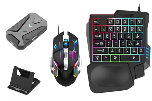 Image of 4 in 1 Mobile Game Combo Pack Pro with RGB Mini Gaming Keyboard & Mouse with Side Button, Gaming Adapter with Mobile Game Converter for Android (Wired+Wireless (APP Require)