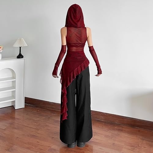 Hoodies Vest Top for Women Y2k Wasteland Rogue Medieval Tops Sleeveless Going Out Hooded Tops Streetwear4