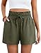 heekpek Leinen Shorts Damen Kurze Hose Sommer High Waist Elegant Sommershorts Leicht Musselin Shorts Damen Kurze Hosen Locker Lounge Strandshorts, Armeegrün, M