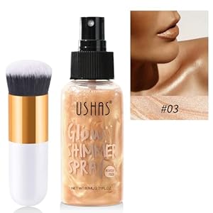 Liquid Highlighter Spray, Body Glitter Oil, Ultrafeines Nebel Glitter Körper Highlighter Öl mit Make-up Pinsel, Langlebig Wasserfest Body Luminizer Schimmeröl für Gesicht Körper Bein (Rosé Gold)