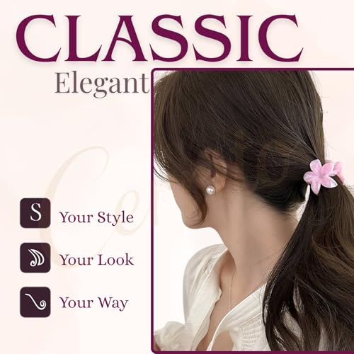 Image of Cerrito 6 Pcs Small Flower Hair Claw Clips for Women & Girls - Colorful Durable Nonslip Clamps with Strong Hold for Thick & Thin Hair, Neutral Mini Hair Accessories for Everyday Styling (Multicolor)
