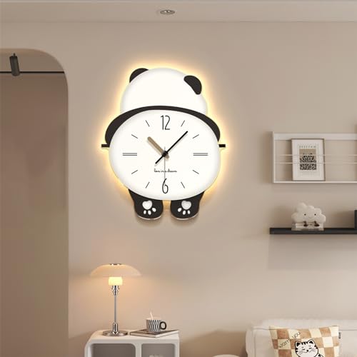 ASHAMX1 Panda Modern Large Wall Clock Decorative Silent Non Ticking Battery Operated Kids Wall Clock with Pendulum Fun Cute 3D Wall Clock with Light for Living Room Bedroom Farmhouse Office