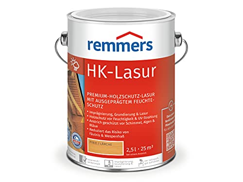 Remmers HK-Lasur 3in1 pinie/lärche, 2,5 Liter, Holzlasur aussen, 3in1: Imprägnierung, Grundierung & Lasur, Holzschutz vor Feuchtigkeit & UV-Strahlung