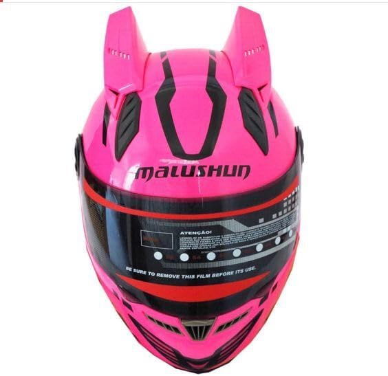 Full Face Motorcycle Helmet with Horns Ears Pink Riding Motocross Racing Motobike Helmet Casco De Motocicleta