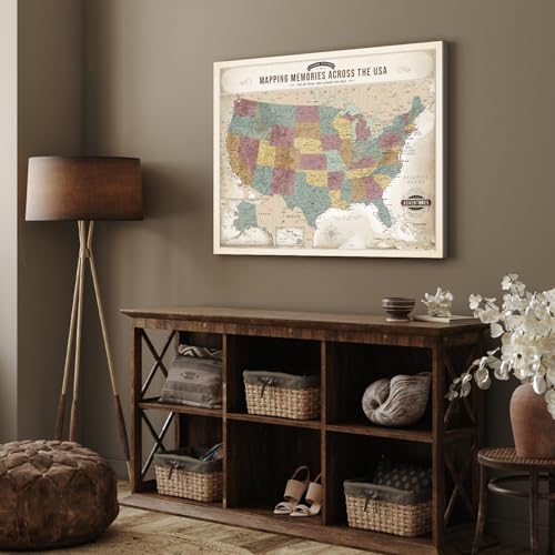 Image of DECORARTS - Push Pin Travel Map USA, US Maps for Wall, Soft Vintage Pastel United States Pin Board Canvas Wall Art, Giclee Print on Canvas, Handcrafted in USA, 30x24''