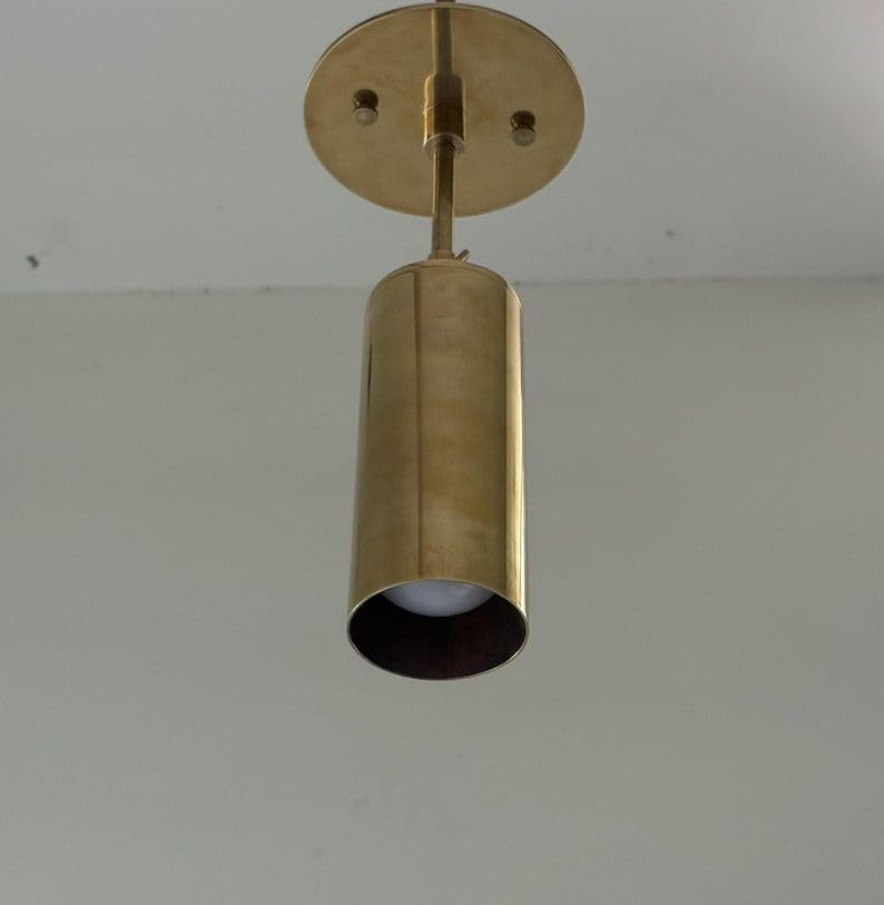 Adjustable Brass Spotlight Ceiling Light, Mid Century Modern Wall Spotlight Fixture, Directional Cylinder Lamp, Vintage Brass Indoor Lighting for Living Room Bedroom Kitchen (Brushed Brass)