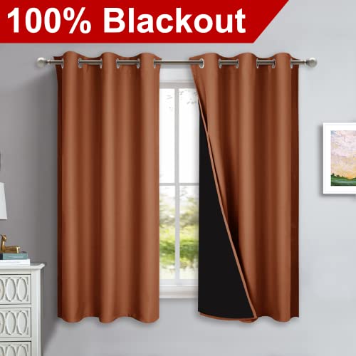 Image of NICETOWN 100% Blackout Short Curtains with Black Liners, 2 Panels, 37 inch W by 40 inch L, Vintage Blue, Solid Thermal Insulated Full Blackout 2-Layer Lined Drapes, Energy Efficiency Window Drapes for Bedroom