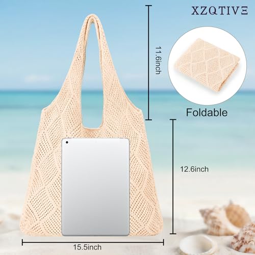 Image of XZQTIVE Crochet Tote Bag for Women Mesh Beach bag for Summer Vacation Aesthetic Hobo Knit Shoulder Bag