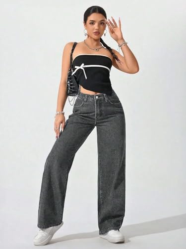 Image of KOTTY Women's High-Waist Button Relaxed Fit Casual Ankle Length Stylish Jeans