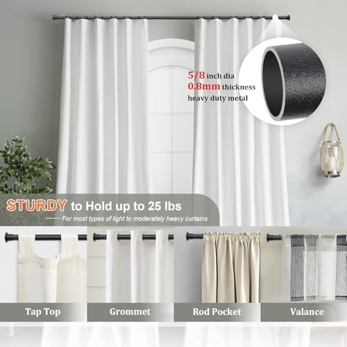 Black Curtain Rods for Windows - 5/8”Heavy Duty Stainless Steel Drapery Rod for Kitchen Bedroom Living Room Bathroom Outdoor Patio,28-76 inch Adjustable Curtain Pole with Modern Flat End