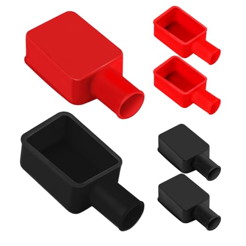 8PCS Car Battery Terminal Cover, Battery Terminal Protector, Positive & Negative Pole Post Cap with Shims, Car Accessories Top Post Cover Insulator Protector for SUV, Sedan, Truck (Black Red-+6)