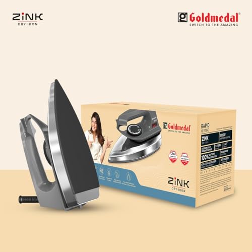 Image of Goldmedal Zink 1000W Dry Iron| Non-stick Weilburger Premium Coated Soleplate| 5 Fabric Setting|1.8 Meter Cord|Thermal Fuse Safety|Light Weight (Grey)