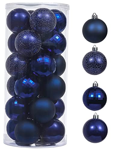 Valery Madelyn Christmas Tree Decorations Set, 24ct Navy Blue Shatterproof Christmas Ball Ornaments Bulk, 2.36 Inches Winter Wonderland Hanging Ornaments for Xmas Holiday Party Decor