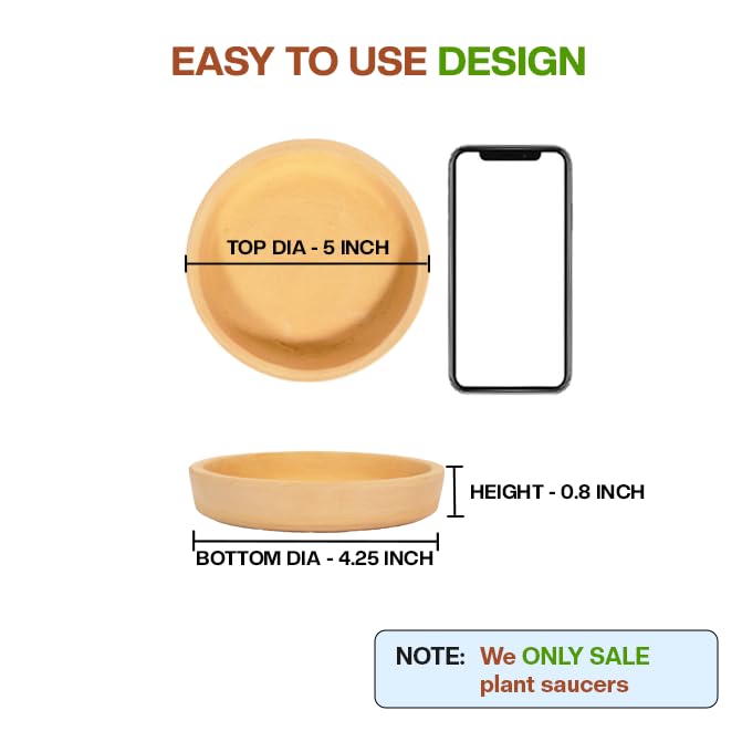 Village Decor Terracotta Saucer/Tray/Base Plate Planter Tray - Pack of 4(Dia-5 inch 1
