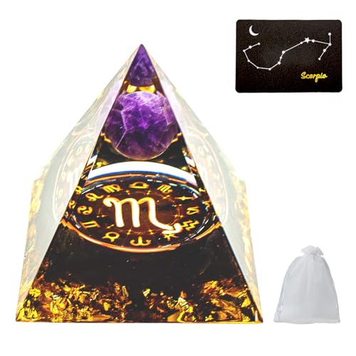 VBNZBK Pyramide Cristaux, Pyramide, 12 Constellations, Reiki Guérison Boule de Cristal, avec 1 Carte et 1 Sac Cadeau en Maille, Cristaux Décoration Spirituelle Cadeaux pour Femmes Hommes(Scorpion)