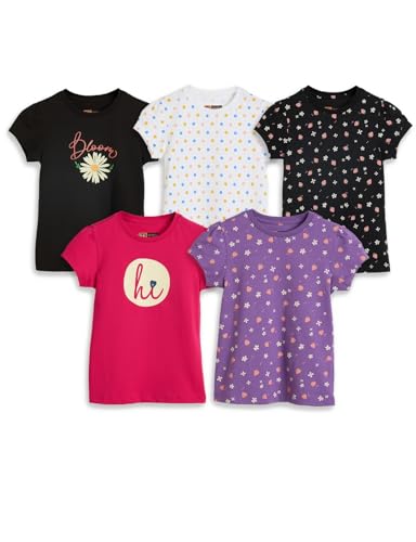 Image of Amazon Brand - Symbol Girls 100% Cotton Graphic Printed Half Sleeves T-Shirt | Age 2-14 Years (Combo Pack of 3 and 5)