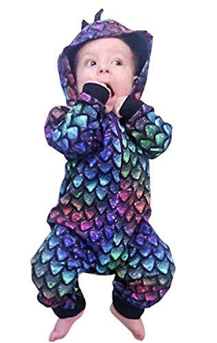 Newborn Infant Baby Boys Girls Cartoon Dragon Dinosaur Hooded Romper Onesies Jumpsuit Pajamas Outfits (Multicoloured, 6-12Months)
