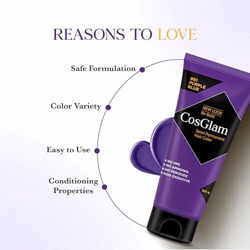 Image of Cosglam Semi Permanent Hair Color for Women & Men - Model #61 Purple Blue (120 g) | Vegan Hair Dye with Conditioner | No Ammonia, No Peroxide, Non-Oxidative | Glossy Finish