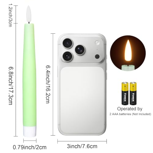 Image of Spring Green LED Taper Candles Battery Operated Remote, 4 Pack | Real Wax 3D Flickering Flame, 0.78 inch x 8.1 inch, Fits Holders, 2 /4 /6 /8H Timer, Spring Green Candlesticks for Party Decor