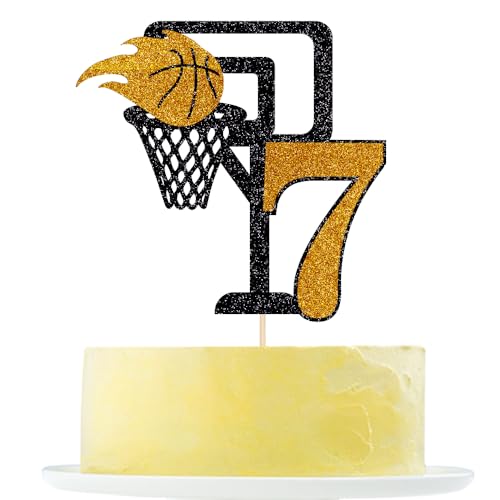 Decoración para tarta de cumpleaños número 7, decoración de pastel de fiesta de cumpleaños con temática de baloncesto, decoración de pastel de baloncesto de 7 años, decoración de pastel de fiesta