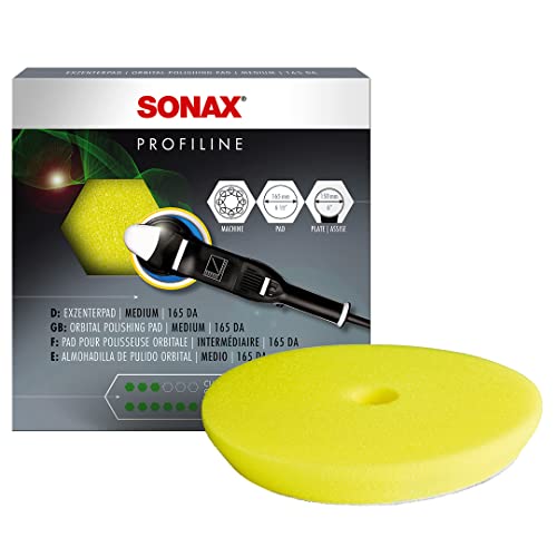 SONAX Yellow Dual Action Polishing Pad | Medium Cut Foam Pad for Swirl Removal & Paint Refinement | Ventilated Design Prevents Overheating | Durable Hook & Loop Backing | 493500 | 6.5 Inch