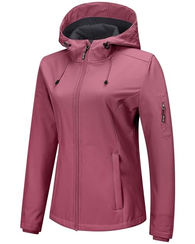 Outdoor Ventures Women's Softshell Jacket with Hood Fleece Lined Warm Lightweight Waterproof...