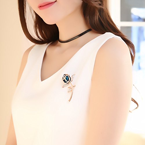 Grtdrm Created Rhinestone Crystal Brooch, Classy Rose Flower Fashion Pin Gift For Women Girls (Rose Gold-White) #TOP1