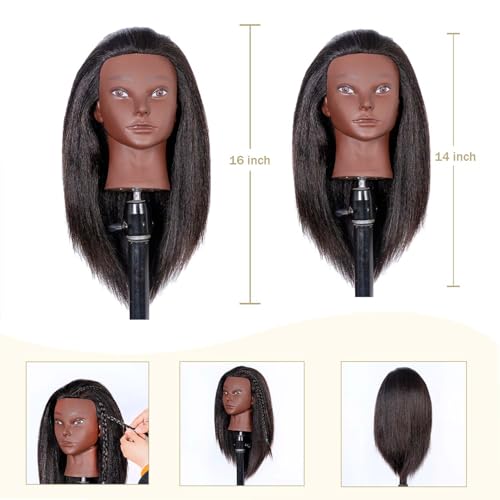 mannequin head human hair manikin head with 100 human hair cosmetology doll head for hairdresser practice braiding hair styling with table clamp stand and tools 14inch