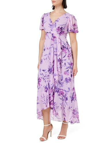 Gina Bacconi Long Printed Dress Surplice Neckline with Short Sleeve Vestido de cóctel, Lilac, 42 para Mujer