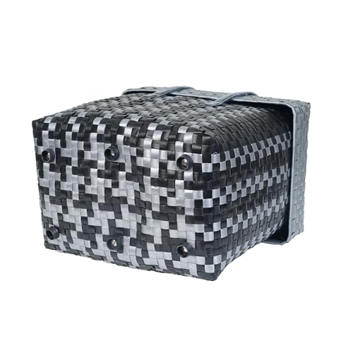 Image of Hand Made Multipurpose Plastic Basket with Lid | Eco-Friendly, Washable, Rust-Free Storage Basket for Kitchen, Picnic, Toys, Travel, Office | Lightweight basket (SILVER BLACK, Extra Large)