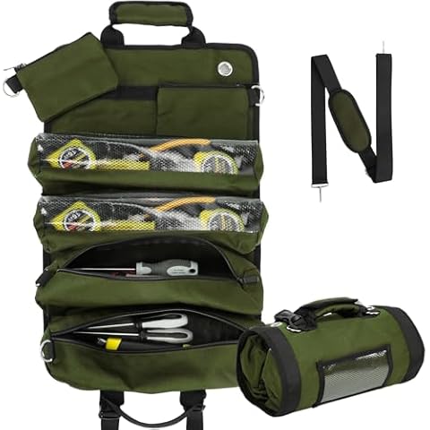 Tool Bag,Tool Roll Up Bag Portable Tool Roll Bag.Detachable Pockets Visible Pocket Compact Heavy Duty Carrier Bag for Electrician Mechanic, Gifts for Dad Men,Green Cover