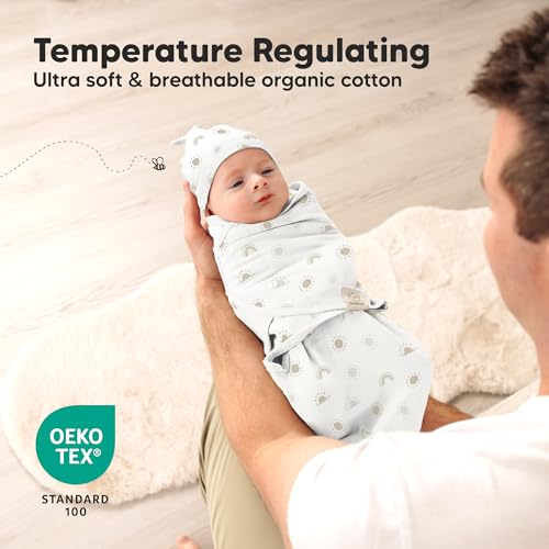 Image of 3pk Organic Swaddles for Newborns Girls, Boys & Hats (Shifts, 0-3M)