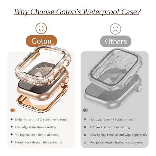 Goton 41mm Waterproof Bling Case for Apple Watch Screen Protector Series 9/8/7 41 mm, Sparkling PC Front Bumper & Hollow Back for iWatch Cover, Splash-Resistant, Easy Install