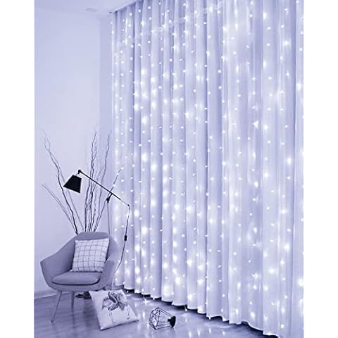 Litogo 300LED Curtain Lights, 3x3m Waterfall Fairy Lights 8 Modes USB Plug in Twinkle Wall Lights Hanging Window Silver Wire String Lights Indoor for Bedroom Wedding Xmas Party Birthday (Cool White) Cover