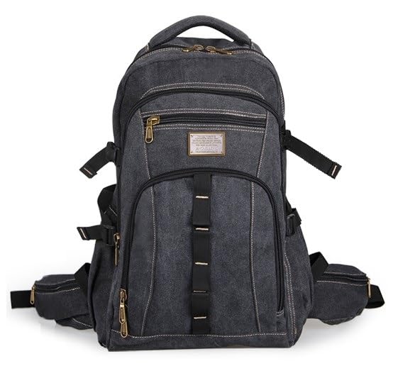 Mochilas de lona Vintage para hombres y mujeres, bolsa de viaje informal para estudiantes, senderismo, viaje, Camping, bolsas de 50 litros (Negro)