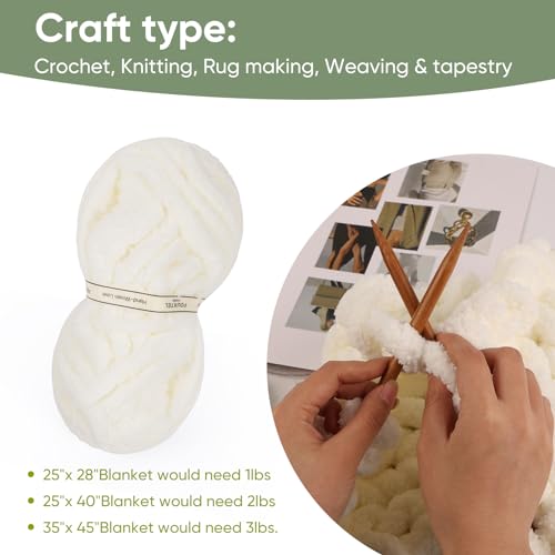 Image of 8 Jumbo Packs Chunky Chenille Yarn for Crocheting, 31.7 yds, 8 oz Each Skein Bulky Thick Fluffy Yarn for Knitting, Super Bulky Chunky Yarn for Hand Knitting Blanket, Soft Plush - Cream