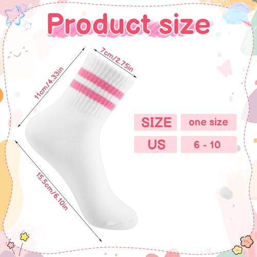 Jspupifip 8 pares de meias atléticas para meninas, rosa e branco, com listras retrô e corações, Bran