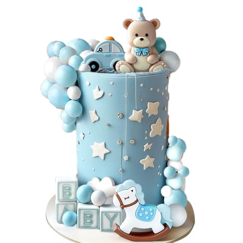 LaVenty Blau Bär Kuchen Dekoration Blaue kugeln Tortenaufleger Bären Kuchendekoration Babyshower Geburtstag Kuchendekoration