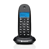 Motorola C1001CB+ - Telefono cordless digitale DECT - Modalità blocco chiamate, ID chiamante, vivavoce, rubrica da 50 numeri, schermo retroilluminato - Nero