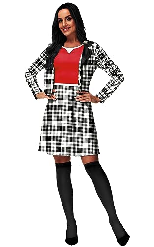 Remimi Women Halloween Schoolgirls Costumes Long Sleeve Retro Black Plaid Dress S
