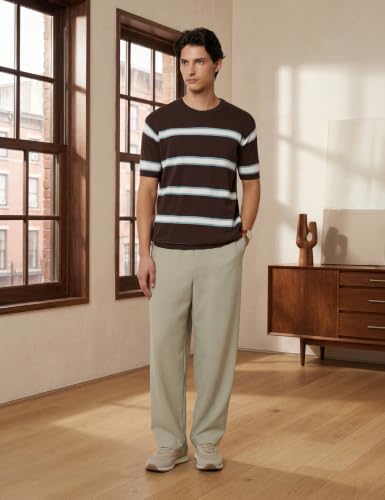 Image of Amazon Brand - Symbol Men's 100% Cotton Striped T-Shirts | Flat Knit Texture | Round Neck | Half Sleeve | Available in Plus Sizes