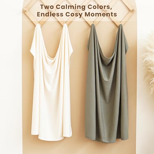 Image of Konssy Ribbed Knit Baby Blankets 2 Pack, Stretchy Lightweight Swaddle Blanket for Boys & Girls, Soft Cozy Receiving Wrap for Newborns, Infants, & Toddlers, 33x42 Inch