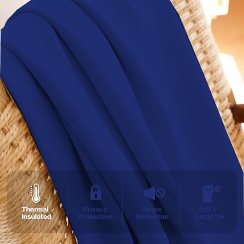 Image of Triple Pinch Pleated Blackout Curtains Thermal Insulated Room Darkening Curtains for Bedroom /Livingroom Pack of 2 Panels, Tiebacks, Hooks (Royal Blue)