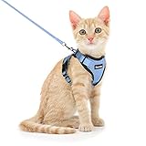 Dooradar Katzengeschirr Katzenleine mit Geschirr für Katzen, Verstellbares katzengeschirr Ausbruchsicher, Reflektierend Geschirr Set für Kleine Mittelgroße Katzen, S, Hellblau