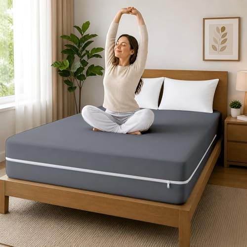 Image of 100% Waterproof Queen Size Zipper Mattress Encasement - Ultra Soft & Breathable Six-Sided Bed Cover, Dustproof Noiseless Fitted Design, 72x60 Inch (6x5 Feet), Fits Up to 6 Inch Mattress, Grey