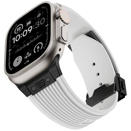 SEURE Strap Designed for Apple Watch Ultra 2/Ultra 49 mm, Series 9/8/7 45 mm, Series SE2/6/SE/5/4 44 mm, Series 3/2/1 42 mm, Soft Silicone Sports Strap, Robust Replacement Strap with Metal Connector, - Image 3