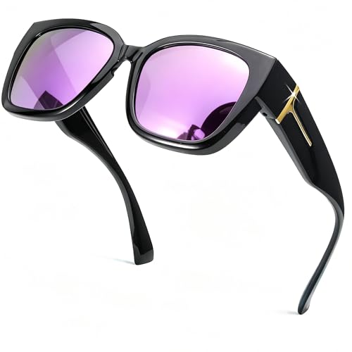Image of SIPHEW Mirrored Sunglasses Polarized Fit Over Glasses for Women - Trendy Large Square w UV400 Protection Sun Glasses